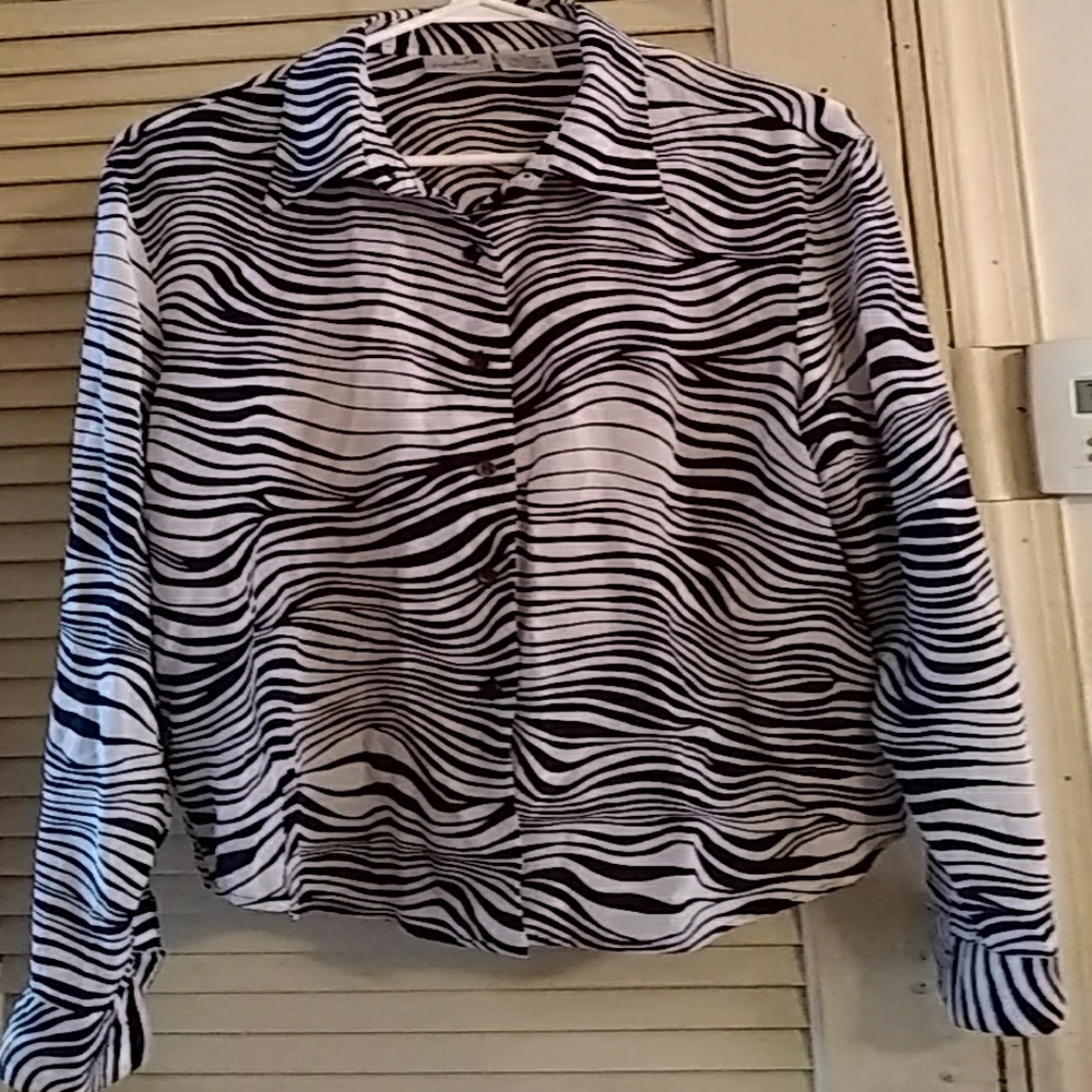 SILK Button Down Zebra Design Blouse